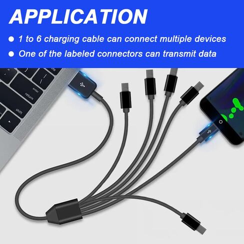 USB C 6 in 1 Charging Cable, USB 2.0 A Male to 6 Multi Type-C Male Charger Y-Splitter Cable for Cell Phone, MP3, with USB to Type-C Adapter (1.5FT) in Kuwait