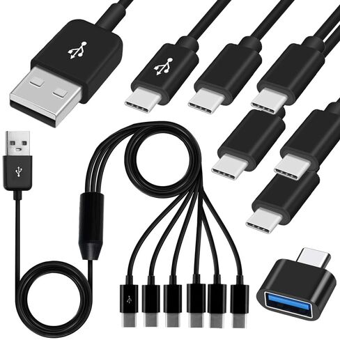 USB C 6 in 1 Charging Cable, USB 2.0 A Male to 6 Multi Type-C Male Charger Y-Splitter Cable for Cell Phone, MP3, with USB to Type-C Adapter (1.5FT) in Kuwait