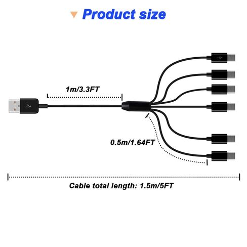 USB C 6 in 1 Charging Cable, USB 2.0 A Male to 6 Multi Type-C Male Charger Y-Splitter Cable for Cell Phone, MP3, with USB to Type-C Adapter (1.5FT) in Kuwait
