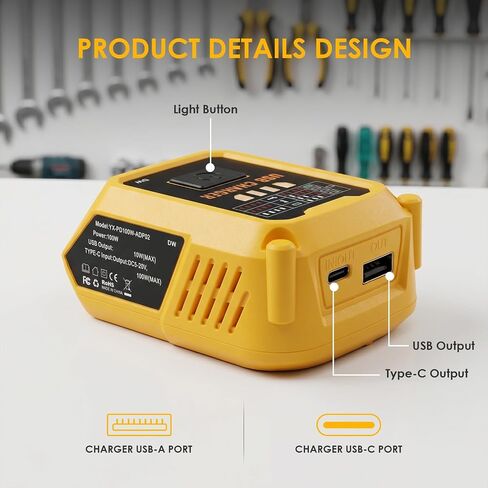 Choerinton Battery Charger Compatible with Dewalt 20V MAX Battery, 100W Fast Charging Battery Adapter Converter with USB Charger Type-C Port forElectronic Device, Work RV Camping Travel (Tool Only) in Kuwait