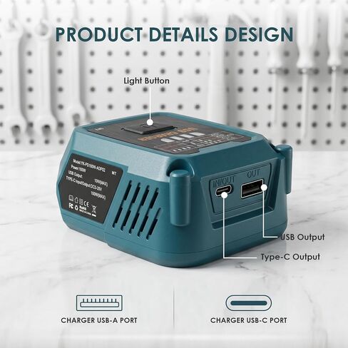 Choerinton Battery Charger Compatible with Makita 20V MAX Battery, 100W Fast Charging Battery Adapter Converter with USB Charger Type-C Port forElectronic Device, Work RV Camping Travel (Tool Only) in Kuwait