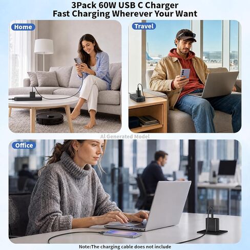 60W Super Fast Charger Type C for Samsung,3Pack GaN USBC Charger for Galaxy in Kuwait