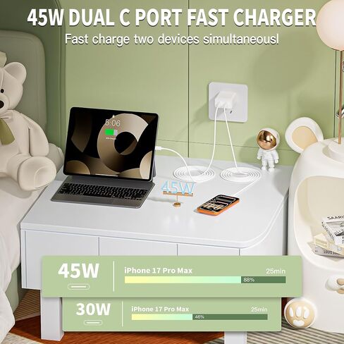 [Apple MFi Certified] USB C Fast Charger Block,45W 2Pack Dual Port Charging Brick Power Adapter iPhone Charger,Apple Type C Wall Charger for iPhone 17 Pro Max/Air/16 Pro/16 E/16 Plus/15/iPad Pro/Mini in Kuwait