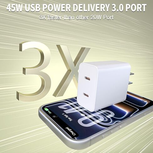 [Apple MFi Certified] USB C Fast Charger Block,45W 2Pack Dual Port Charging Brick Power Adapter iPhone Charger,Apple Type C Wall Charger for iPhone 17 Pro Max/Air/16 Pro/16 E/16 Plus/15/iPad Pro/Mini in Kuwait