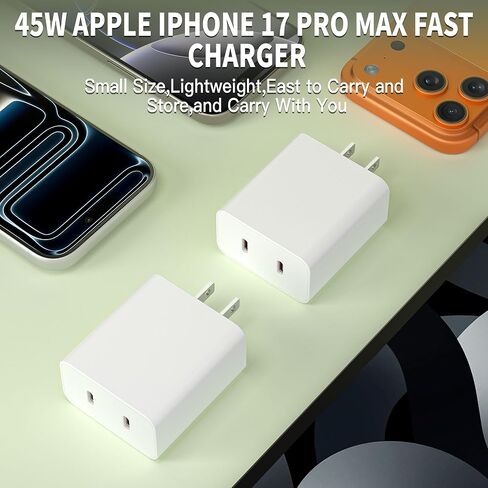 [Apple MFi Certified] USB C Fast Charger Block,45W 2Pack Dual Port Charging Brick Power Adapter iPhone Charger,Apple Type C Wall Charger for iPhone 17 Pro Max/Air/16 Pro/16 E/16 Plus/15/iPad Pro/Mini in Kuwait