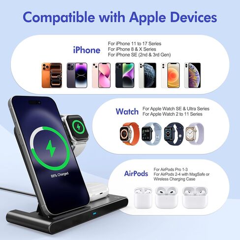 New Wireless Charger Fast Charging Station 3 in 1 Charger Stand Travel in Kuwait