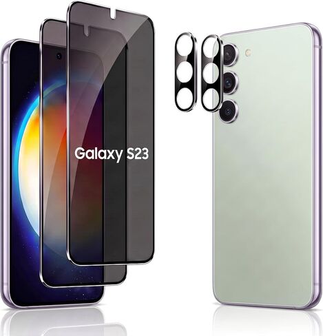 2+2 Pack Galaxy S23 Privacy Screen Protector, Anti Spy Tempered Glass 9H Hardness with 2 Pack Camera Lens Protector, Private Guard Bubble Free Case Friendly for Samsung Galaxy S23 5G (6.1 Inch) in Kuwait
