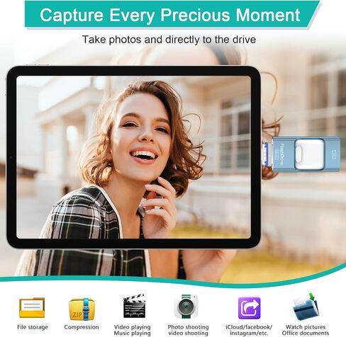 Soft Mist Blue 128GB Portable Memory Drive, Lightweight Storage for Daily Files (App Required for Some Systems) in Kuwait
