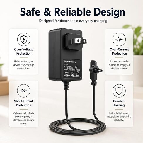 12V Replacement Charger with 6.6FT Cord Compatible with Shark FlexBreeze FA222 FA302 FA300 FA200 FA225 FA201 FA222WH FA302WH Outdoor Mist Portable Fan AC/DC Power Adapter in Kuwait
