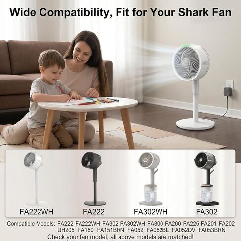 12V Replacement Charger with 6.6FT Cord Compatible with Shark FlexBreeze FA222 FA302 FA300 FA200 FA225 FA201 FA222WH FA302WH Outdoor Mist Portable Fan AC/DC Power Adapter in Kuwait