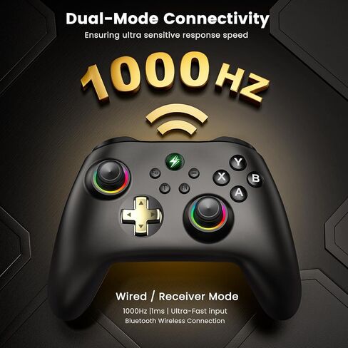Wireless PC Controller with Charging Dock, Hall Effect Joysticks No Drift, 1000Hz Polling Rate Gamepad for Windows PC/Switch/Android/iOS, Programmable Back Buttons, RGB Light in Kuwait