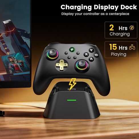 Wireless PC Controller with Charging Dock, Hall Effect Joysticks No Drift, 1000Hz Polling Rate Gamepad for Windows PC/Switch/Android/iOS, Programmable Back Buttons, RGB Light in Kuwait