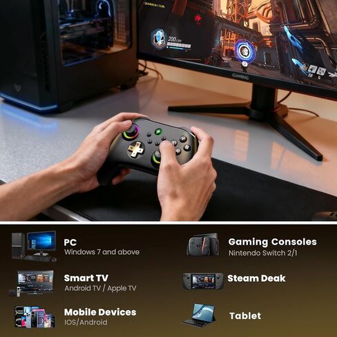 Wireless PC Controller with Charging Dock, Hall Effect Joysticks No Drift, 1000Hz Polling Rate Gamepad for Windows PC/Switch/Android/iOS, Programmable Back Buttons, RGB Light in Kuwait