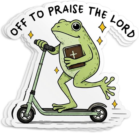 (3Pcs-2") Off to Praise The Lord Sticker - Funny Frog Meme Christian Faith Religious Bible Verse Waterproof Die-Cut Vinyl Sticker for Kindle, Laptop, Water Bottles, Phone Decal Gifts 2 Inches in Kuwait