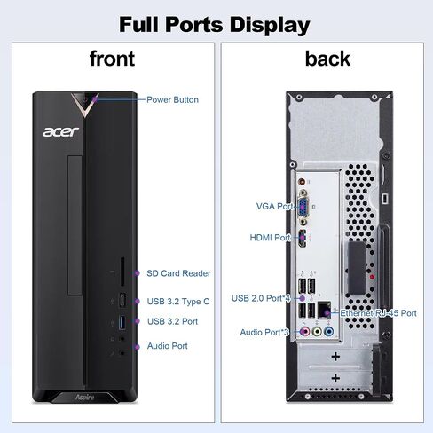 Acer Aspire Desktop Computer – Intel Celeron N4505, Office 365 for The Web,8GB 768GB Storage (256GB SSD+512GB SD),Fast & Reliable Home Office PC Bundle with Docking Station, Wi-Fi, Windows 11, Black in Kuwait