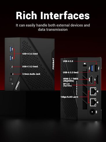 FIREBAT Mini Gaming PC, AMD Ryzen 6600H, Radeon 660M,16GB 6400MHz LPDDR5 512GBPCIe SSD, Wi-Fi 6, BT 5.2, 2X LAN, DP 2.0 (4K@160Hz),USB-C, Desktop Computer for Home, Business, and Students 【AM02】 in Kuwait