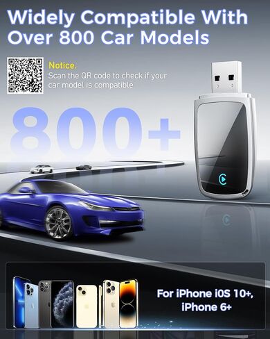 Wireless CarPlay Adapter for Apple iPhone（2026 Upgrade）- Convert Wired CarPlay to CarPlay Wireless Adapter, Stable Connection Compatible with OEM Wired CarPlay Vehicles & iOS 10+(White) in Kuwait