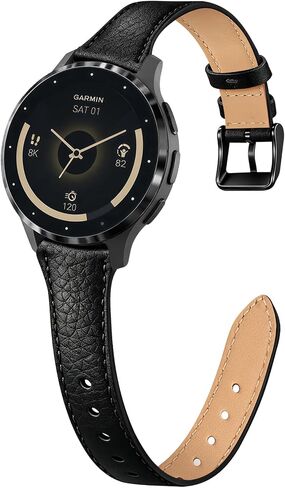 Slim Leather 22mm Band Compatible with Garmin Venu 3 Watch Bands/Venu 4 45mm/Venu 2, Lychee Grain Thin Soft Narrow Bracelet Straps for Forerunner 265/255/Vivoactive 4 Wristband Replacement Women in Kuwait