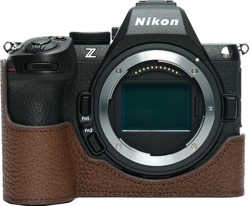 Z5 II Camera Case, BMAOLLONGB Handmade Genuine Real Leather Half Camera Case Bag Cover for Nikon Z5 II Z5II Camera Bottom Opening Version + Hand Strap (Brown) in Kuwait