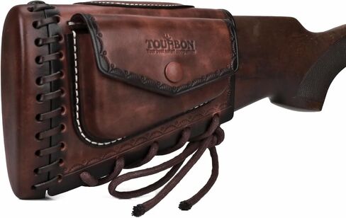 Tourbon Leather Rifle Stock Protective Holder Slip on Recoil Pad Cheek Rest Riser with Cartridges Pouch in Kuwait