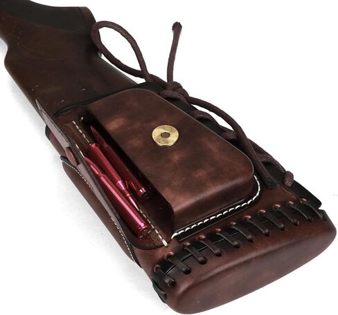 Tourbon Leather Rifle Stock Protective Holder Slip on Recoil Pad Cheek Rest Riser with Cartridges Pouch in Kuwait