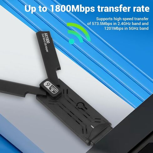 USB WIFI Adapter Fast Dual Band 1800Mbps USB 3.0 Wireless Network Adapter for Home Office HD Streaming in Kuwait