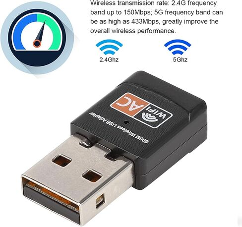 Dual Band 802.11AC Network Card USB WiFi Adapter with 150Mbps & 433Mbps Wireless Transfer Speeds in Kuwait