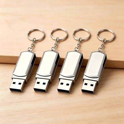 1Pcs 8GB Silver Sleek Swivel Metal USB Flash Drive with Keychain in Kuwait
