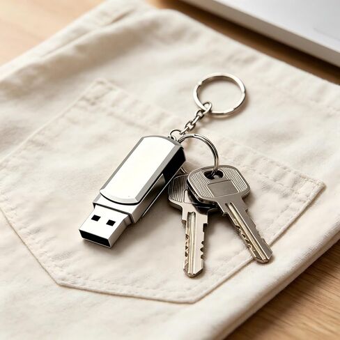 1Pcs 8GB Silver Sleek Swivel Metal USB Flash Drive with Keychain in Kuwait