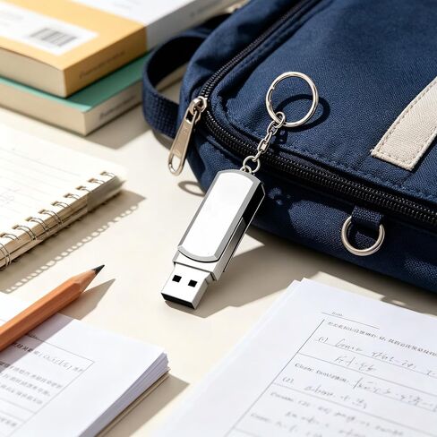 1Pcs 8GB Silver Sleek Swivel Metal USB Flash Drive with Keychain in Kuwait
