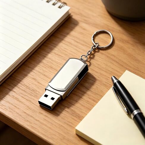 1Pcs 8GB Silver Sleek Swivel Metal USB Flash Drive with Keychain in Kuwait