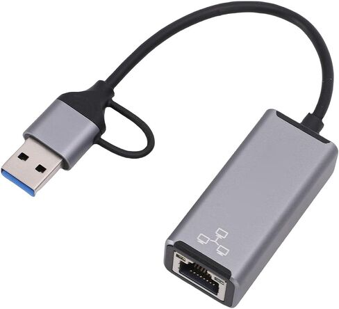 Bewinner USB C USB A Ethernet Adapter 3.0 to RJ45 Network Converter 100Mbps for Laptop, Phone, Tablet - Surge Protection, Plug and Play, Aluminum Alloy in Kuwait