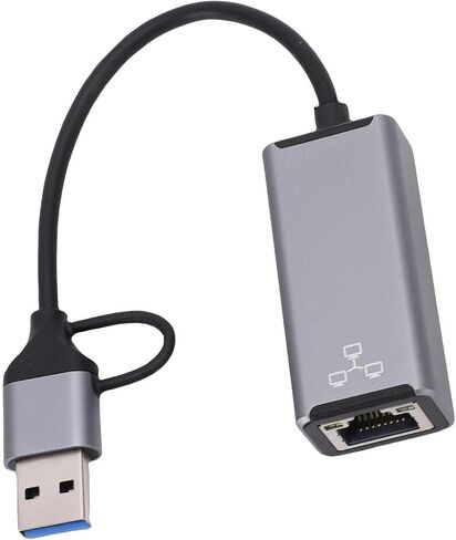 Bewinner USB C USB A Ethernet Adapter 3.0 to RJ45 Network Converter 100Mbps for Laptop, Phone, Tablet - Surge Protection, Plug and Play, Aluminum Alloy in Kuwait