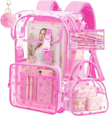 3PSC Clear Backpack, Heavy Duty Transparent Bookbag for Girls Women, Stadium Approved See Through Backpack Set (Black Sequins) in Saudi Arabia