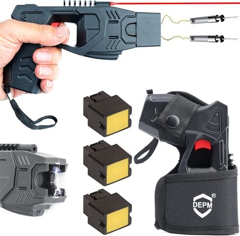 DEPM Heavy Duty Stun Gun with LED Flashlight, 15 Foot Range, 1.80 µC Painful, Rechargeable Self Defence Stun Gun for Man and for Woman, Safety Switch in Kuwait