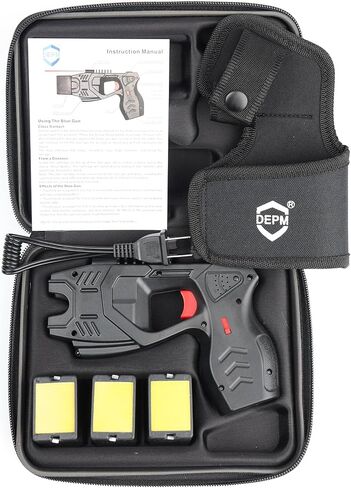 DEPM Heavy Duty Stun Gun with LED Flashlight, 15 Foot Range, 1.80 µC Painful, Rechargeable Self Defence Stun Gun for Man and for Woman, Safety Switch in Kuwait