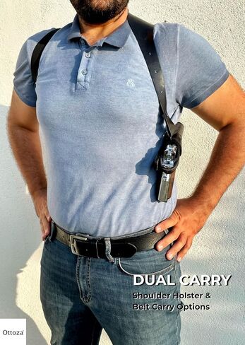 Ottoza Leather Gun Holster 1911 Shoulder Holster Right Hand - Dual Usage Shoulder + Belt/Leather Shoulder Holster 1911 fits Most Models 1911 COLT-Kimber-Ruger and More No:419 in Kuwait