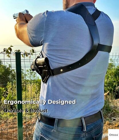 Ottoza Leather Gun Holster 1911 Shoulder Holster Right Hand - Dual Usage Shoulder + Belt/Leather Shoulder Holster 1911 fits Most Models 1911 COLT-Kimber-Ruger and More No:419 in Kuwait