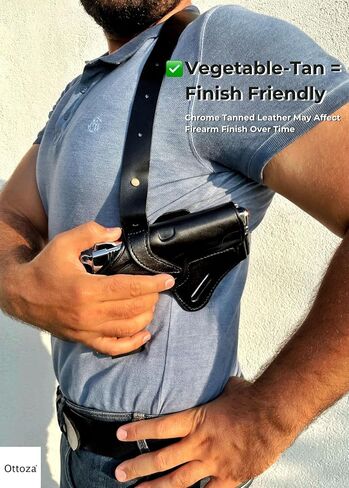 Ottoza Leather Gun Holster 1911 Shoulder Holster Right Hand - Dual Usage Shoulder + Belt/Leather Shoulder Holster 1911 fits Most Models 1911 COLT-Kimber-Ruger and More No:419 in Kuwait