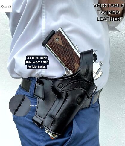 Ottoza Leather Gun Holster 1911 Shoulder Holster Right Hand - Dual Usage Shoulder + Belt/Leather Shoulder Holster 1911 fits Most Models 1911 COLT-Kimber-Ruger and More No:419 in Kuwait