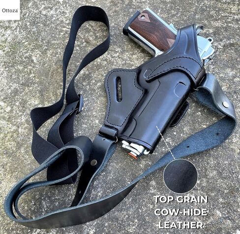 Ottoza Leather Gun Holster 1911 Shoulder Holster Right Hand - Dual Usage Shoulder + Belt/Leather Shoulder Holster 1911 fits Most Models 1911 COLT-Kimber-Ruger and More No:419 in Kuwait