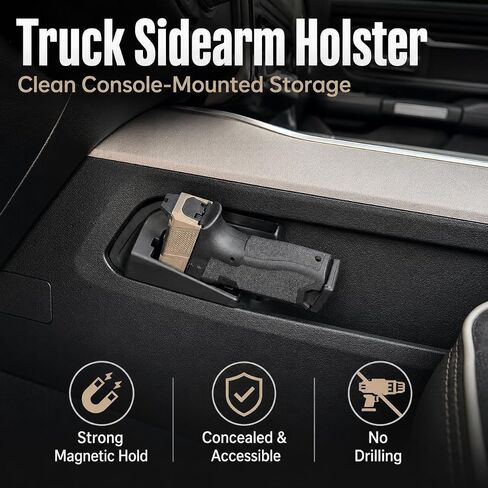 2019-2026 RAM Truck Side Arm Holster, Driver Side Console Mounted Pistol Holder with Magnetic Retention, Low-Profile Vehicle Storage Mount in Kuwait