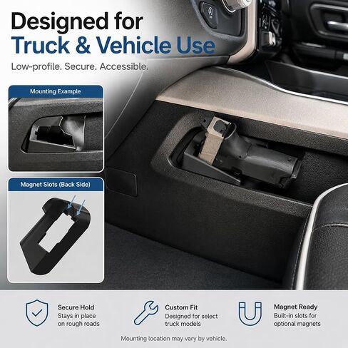 2019-2026 RAM Truck Side Arm Holster, Driver Side Console Mounted Pistol Holder with Magnetic Retention, Low-Profile Vehicle Storage Mount in Kuwait