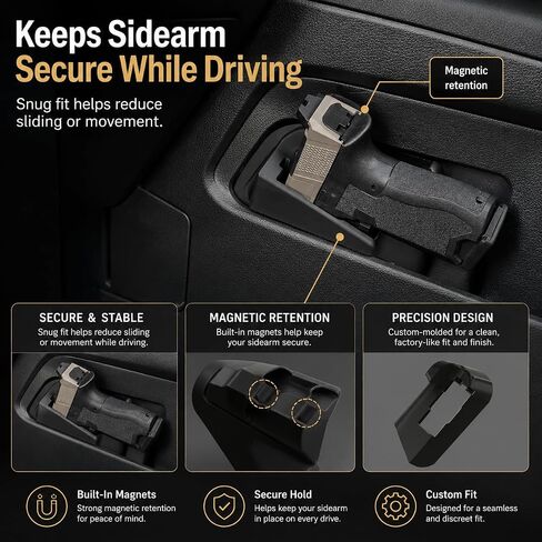 2019-2026 RAM Truck Side Arm Holster, Driver Side Console Mounted Pistol Holder with Magnetic Retention, Low-Profile Vehicle Storage Mount in Kuwait