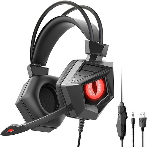 G15 Wired Gaming Headset for PC, Laptop – 7.1 Surround Sound, 50mm Drivers, Detachable Noise Cancelling Mic – Computer Earphones Compatible with PUBG, PS4, PS5, Xbox One (Red) in Kuwait