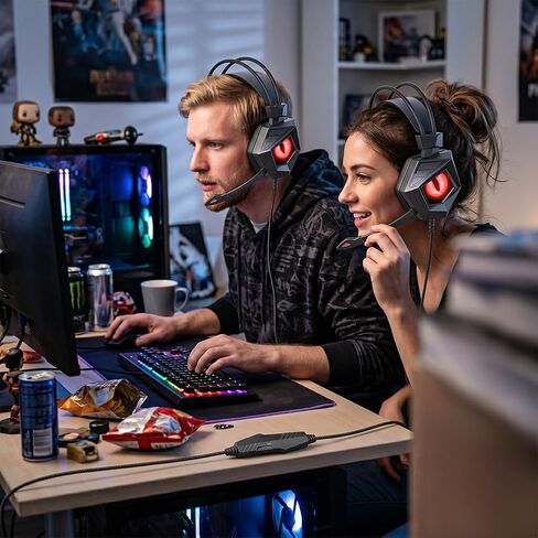 G15 Wired Gaming Headset for PC, Laptop – 7.1 Surround Sound, 50mm Drivers, Detachable Noise Cancelling Mic – Computer Earphones Compatible with PUBG, PS4, PS5, Xbox One (Red) in Kuwait