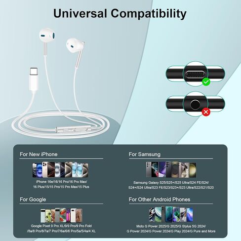 iPhone 16 Headphones Wired, USB C Earbuds for iPhone 16e/16 Pro/16 Pro Max in Kuwait
