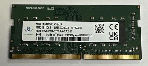 8GB PC4-25600 DDR4-3200MHZ SODIMM Notebook PC Ram PC4-3200AA NT8GA64D88CX3S-JR (CL22, Non-ECC, 260-Pin, Intel and AMD Compatible) Laptop Memory (OEM New) in Kuwait