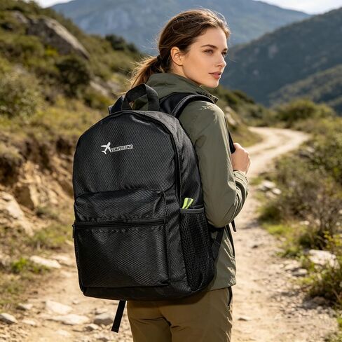 Hiking Backpack, Packable Waterproof Backpack, Lightweight Travel Backpacks, Foldable Casual Daypack for Camping Beach Sports Bike Outdoor(Black) in Kuwait