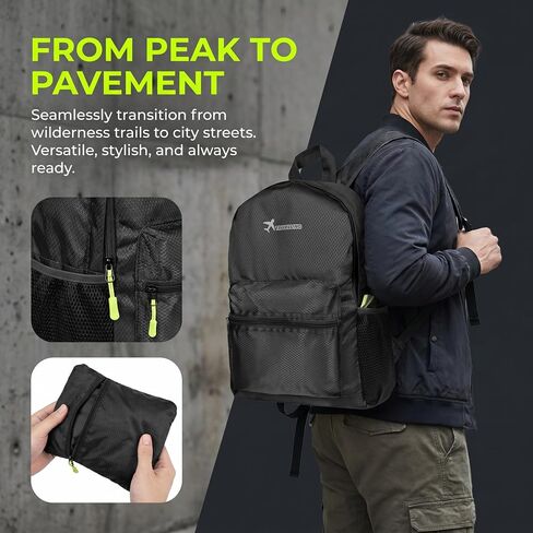 Hiking Backpack, Packable Waterproof Backpack, Lightweight Travel Backpacks, Foldable Casual Daypack for Camping Beach Sports Bike Outdoor(Black) in Kuwait